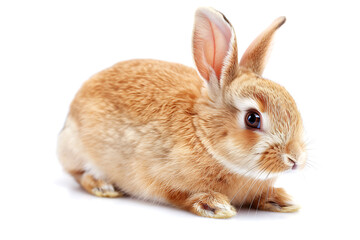 Obraz premium A brown rabbit sitting on top of a white floor. Suitable for various uses, cute brown bunny rabbit isolated on white background animal photography, Capturing the Tranquil Essence of Dusk. 