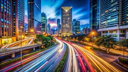 Naklejka premium Captivating Long Exposure Light Trails in Urban Nightscape for Dynamic Visuals
