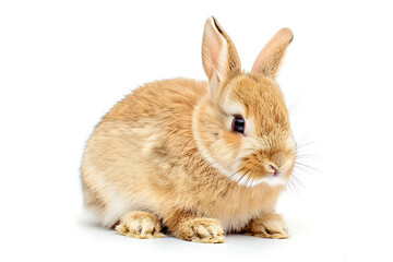Obraz premium A brown rabbit sitting on top of a white floor. Suitable for various uses, cute brown bunny rabbit isolated on white background animal photography, Capturing the Tranquil Essence of Dusk. 