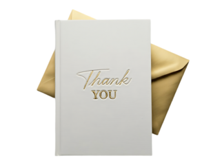 Elegant Thank You Card With Gold Envelope on White Background
