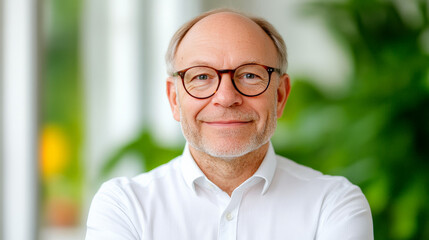 Confident and Experienced: A portrait of a mature, successful man with a warm, welcoming smile. He exudes confidence and expertise, making him ideal for representing leadership, mentorship.