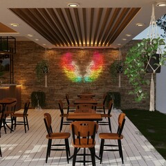 DISEÑO DE INTERIORES CAFETERIA/BAR CON VEGETACION INTERIOR.