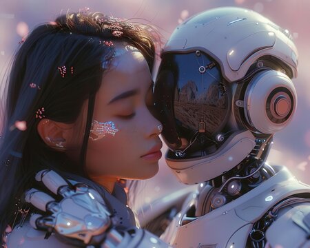 Craft a visual masterpiece that marries the precision of robotics with the tenderness of a romantic tale