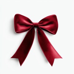 Elegant red satin bow on white background, perfect for gift wrapping, decoration, or festive occasions. High-quality and stylish design.