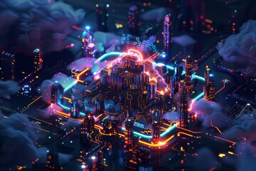 Obraz premium Cloud computing transfer big data on internet. futuristic digital technology