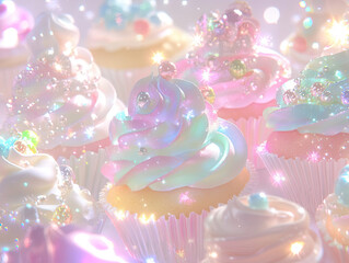 Candyland Shop Background with Twinkling Cupcakes