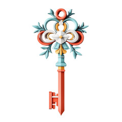 Paper art multicolored key, isolated on a white background. cutout png