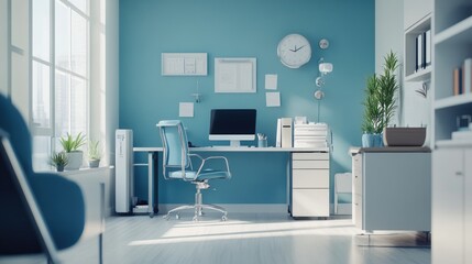 Organized healthcare office with medical equipment, representing a professional and clean clinical setting for marketing
