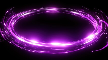 Abstract glowing neon purple light ring with dynamic energy effects and sparks on a dark background. The circular frame creates an intense, futuristic aura with a vibrant, empty center, ideal for digi