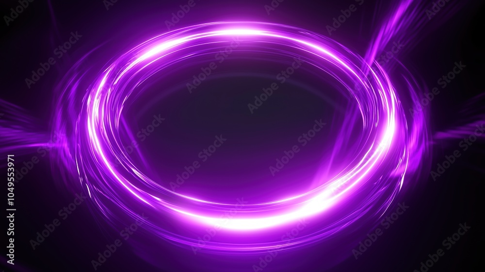 Aufkleber abstract glowing neon purple light ring with dynamic energy effects and sparks on a dark background.