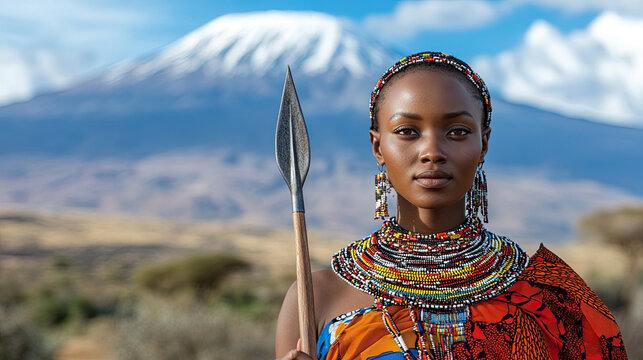 An African woman holding a spear is a female warrior
