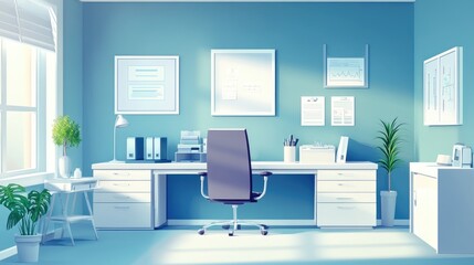 Fototapeta premium A bright, clean healthcare office with organized medical equipment, ideal for promoting professional healthcare and clinical settings