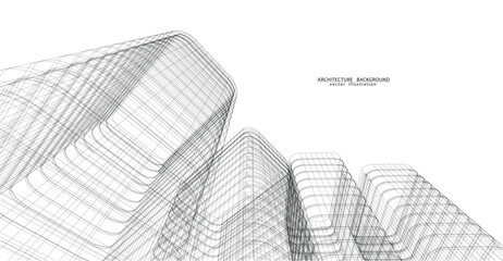 3d wireframe of building. sketch design.Vector
