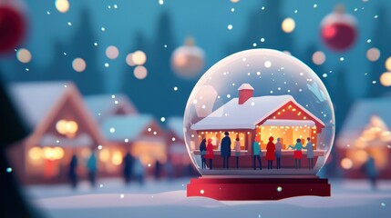 A whimsical snow globe captures a festive scene of a cozy house amidst a flurry of snow, evoking the magic of winter celebrations.