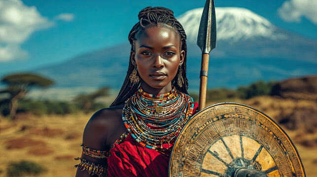An African woman holding a spear is a female warrior