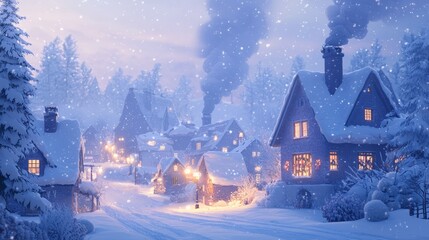Fototapeta premium Christmas landscape background, suitable for desktop wallpaper, christmas gift card illustration