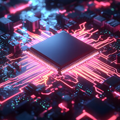 Obraz premium Glowing Advanced Computer Chip with Holographic Design