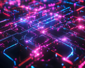 Obraz premium Vibrant Abstract AI Network with Neon Pathways
