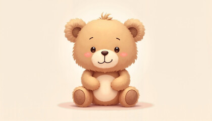 Fototapeta premium Adorable Plush Teddy Bear Smiling With Rosy Cheeks Against Warm Beige Background