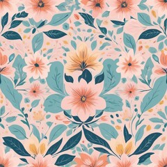 Obraz premium A detailed vector illustration of a floral pattern with abstract leaves and flowers in pastel colors, designed with symmetry and balance 