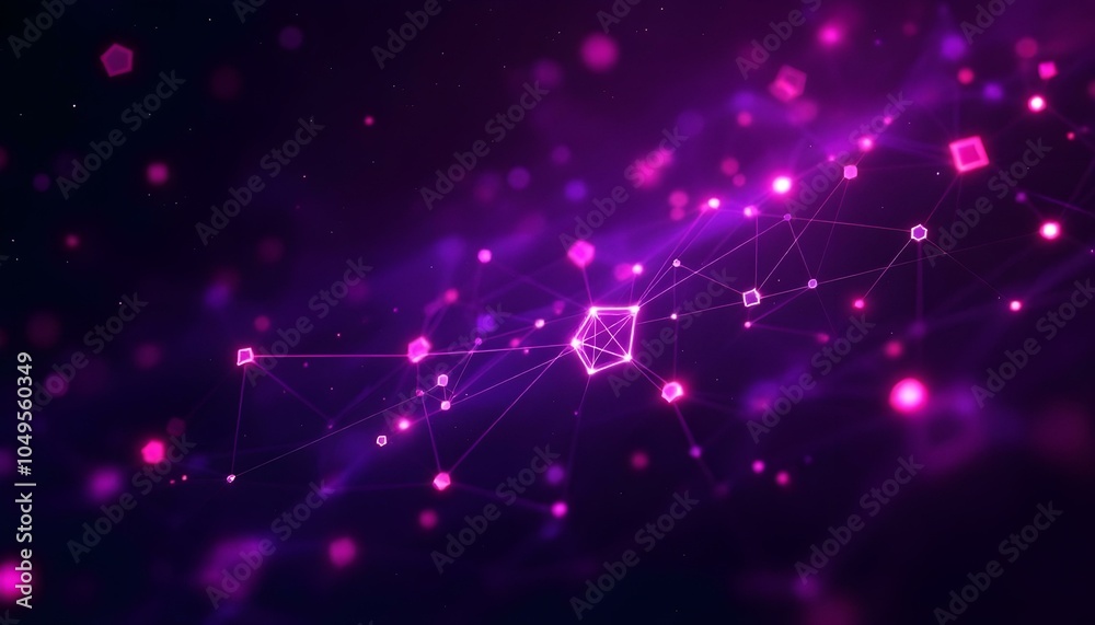 Aufkleber Abstract purple background with connecting dots and lines. Structure and communication. Abstract science geometrical network background. Technological background.
