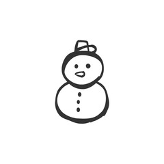 クリスマス雪だるまのモノクロ線画手描きイラストアイコン