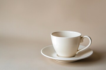 Fototapeta premium Cup of coffee, a white cup and saucer on a white table, Simple Cup of Hot Tea on a White Background 