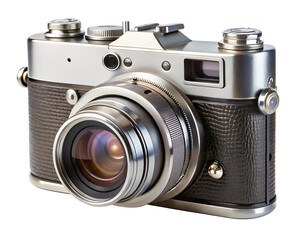Vintage camera with detailed lenses and buttons, isolated on a transparent background