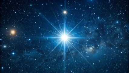 Beautiful star of Bethlehem's nativity, shining in dark blue starry sky