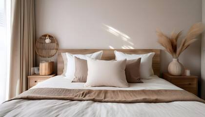 Inviting and cozy bedroom design a stylish decorative pillow mockup for relaxation