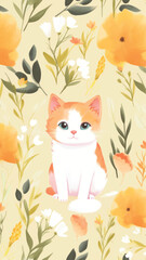 Cute cat among vibrant flowers