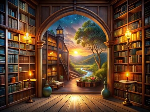 Enchanting Tale of Gulliver Open Book Illustration for Children's Literature and Education in a Cozy Library Setting