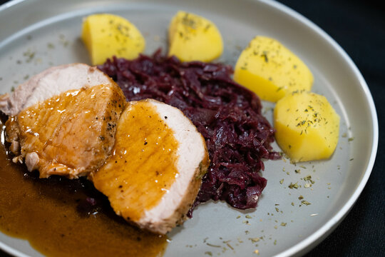 Plated Roast Pork and Vegetables
