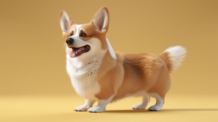 Corgi dog standing in 3D rendering style, AI generated image