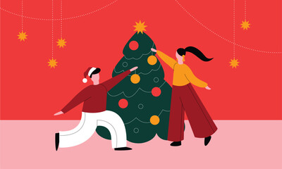 Decorating christmas tree