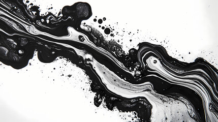Black ink on white paper with a marble effect ideal for web and game design pen ink closely photographed to show detailed textures and patterns. Ink and Wash Painting. Illustration