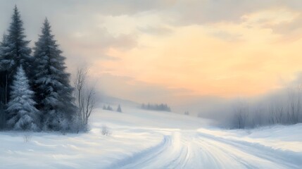 Fototapeta premium Serene Winter Landscape at Dusk with Snowy Path