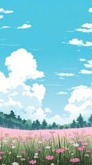 Obraz premium Serene meadow under blue sky