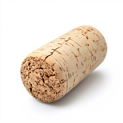 closeup of a single brown wine cork isolated on a white background