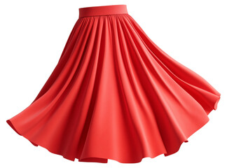 A bright red skirt twirls gracefully isolated on transparent background.