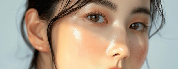 Asian woman with radiant healthy skin close-up portrait