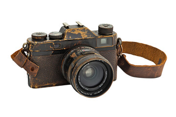 Vintage Film Camera with Leather Strap and Lens
