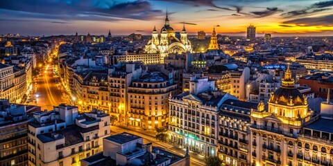 Aerial View of Madrid Skyline at Night - Captivating Low Light Cityscape Photography