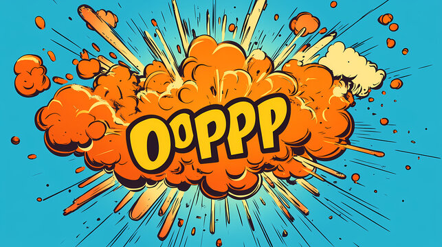 Comic book style oops explosion on blue background. Pop Art Comic. Illustration