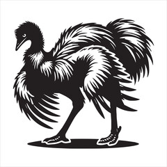 Obraz premium Emu Flightless bird Silhouette Design - Emu Vector illustration in black and white