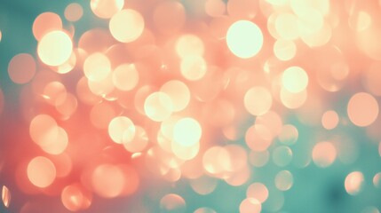 Teal coral bokeh glimmering circles light abstract soft background glow. AI generated