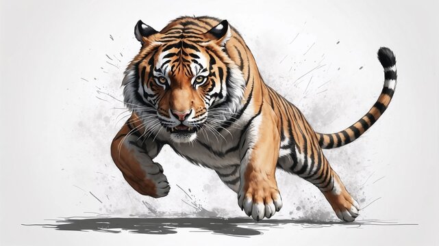 sketch of a jumping tiger