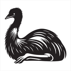 Fototapeta premium Emu Flightless bird Silhouette Design - Emu Vector illustration in black and white