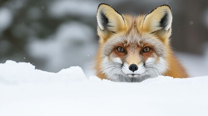 Enchanting Red Fox Peeking Through Snowy Landscape