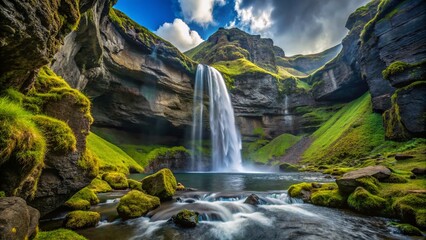 Kvernufoss Waterfall in South Iceland - Stunning Macro Photography of Cascading Lava Rock Waterfalls